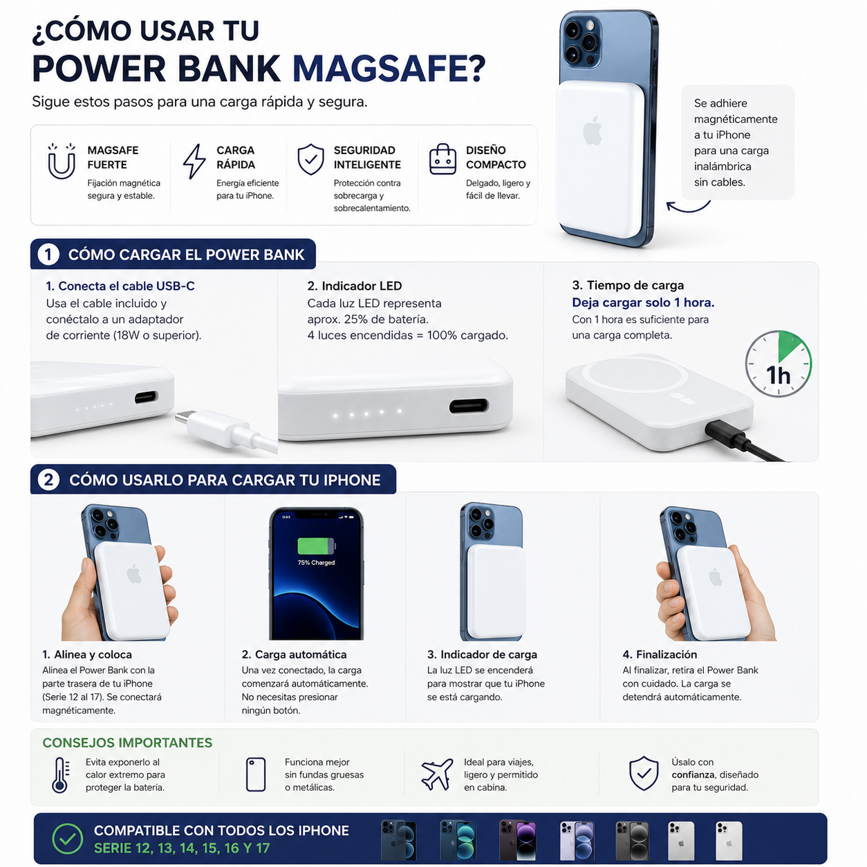Cargador Portatil Magnetico Powerbank Magsafe 5.000 Mah
